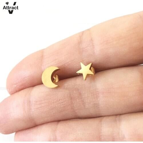 V Attract Gothic Bijoux Star Moon Stud Earrings Women Fashion Jewelry Stainless Steel Gold Boucles D'oreilles Best Friends Gift