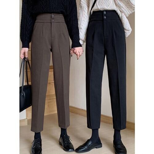 Whcw Cgdsr 2020 Pant Straight Suit High Waist Casual Plus Size Korean Autumn Trousers Women Winter Solid Wide Leg Office Loose