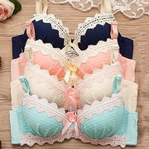 Colorful Bras for Women Push Up Bra Seductive Lingerie With Lace And Bowknot Small Brassiere Underwear A B Cup