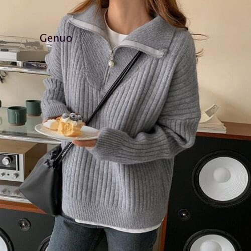 Women Sweater Winter Plus Size Knitted Cashmere Jumper Warm Black Korean Pullover Fluffy Casual Zipper Fashion Sweater Famale