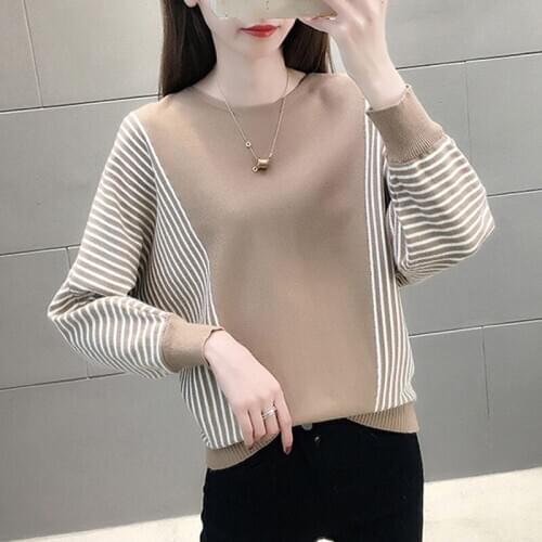 2020 Women Fashion New Patchwork Autumn Winter Ladies Thin Knitted Sweater Women Korean O-neck Full Sleeve Jumper Pullovers L279