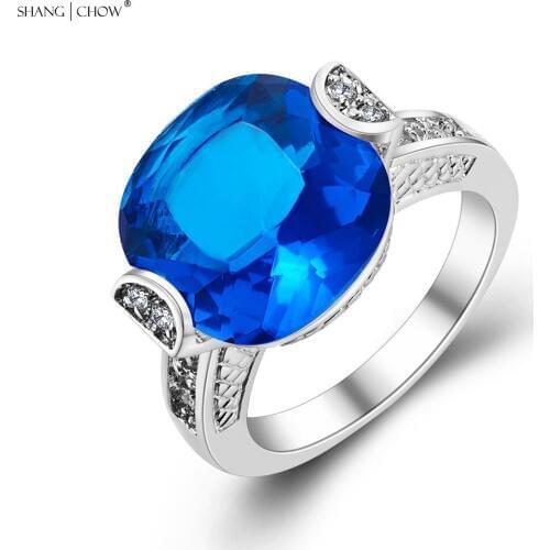 Trendy Fashion Jewelry for women cocktail prom Accessories Golden Around Blue Crystal 925 Sterling Silver Ring R1239