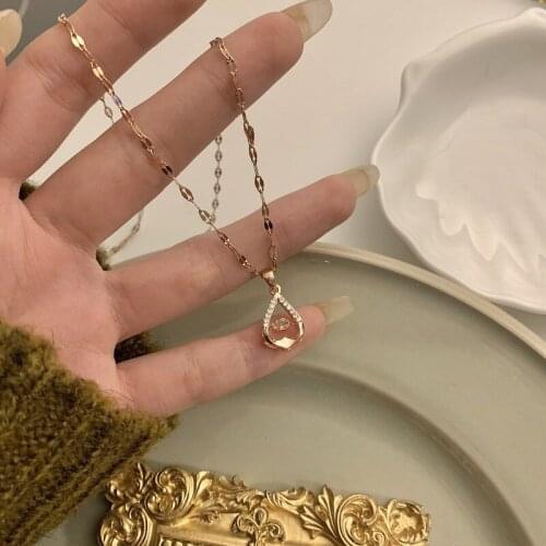 Titanium Steel Female Water Drop Pendant Necklace Charm Gold Color Chain Necklace Trendy Crystal Wedding Necklace For Women