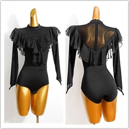 2021 New Latin Dance Dress Tops Women Lotus Shoulder Latin Dancing Clothes Belly Ballroom Tango Dresses Training Practice top