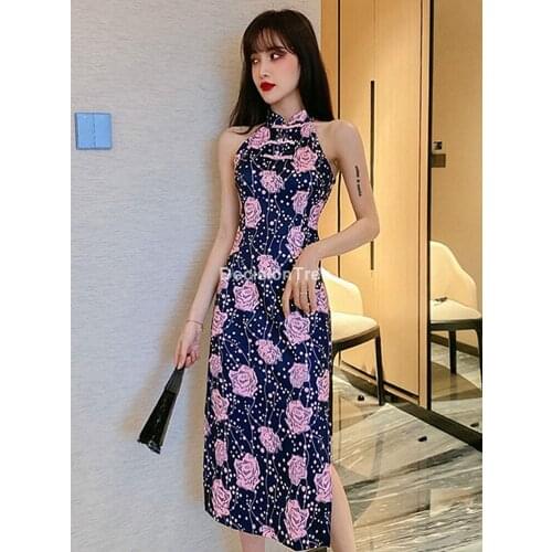 2021 silk traditional chinese dress women chinese dress vestidos vintage qipao sexy cheongsam flower print oriental dress qipao