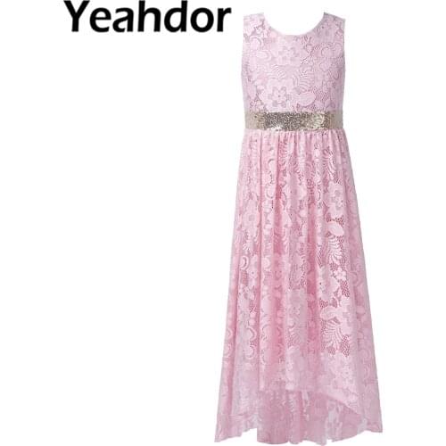 2021 Elegant Girl Seqcuins Floral Lace Dress Princess Flower Girl Dresses Wedding Party First Communion Dress Flower Girl Cothes