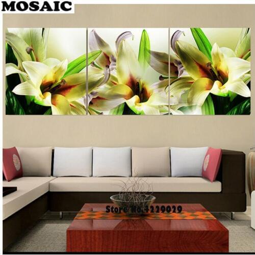 3 pcs diamond mosaic 5D square round diamond painting lily flower painting Rhinestone embroidery Cross Stitch wedding decor