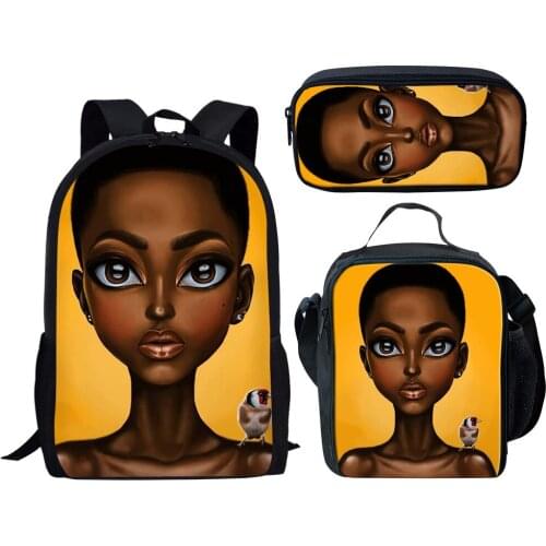 3pcs/set Kids School Bags Black Girl Magic Printing Student School Bag Children Preppy Bookbag Kids Mochila Escolar
