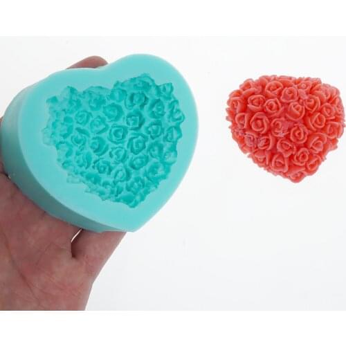 3D Silicone Soap Mold Heart Love Rose Flower Chocolate Mould Candle Polymer Clay Molds