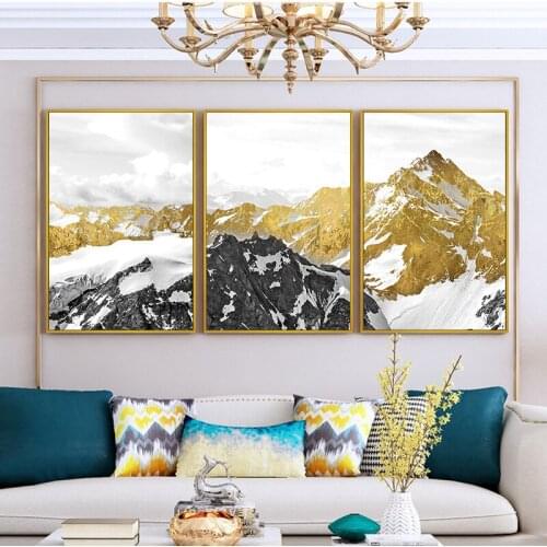 Abstract Marble Texture Yellow Mountain Plant Tree Ribbon Landscape Canvas Painting Wall Picture Poster Living Room Decoration