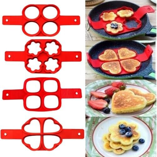 4 Holes Nonstick Pancake Maker Molds Silicone Mold for frying Pan Round/Square/Heart/Flower Shape Mould DIY Cooking Gadgets