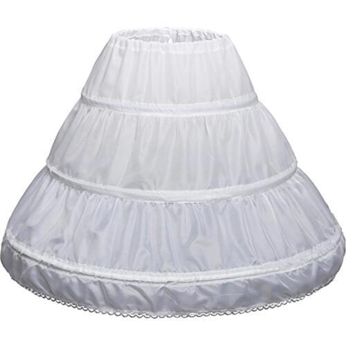 White Children Petticoat A-Line 3 Hoops One Layer Kids Crinoline Lace Trim Flower Girl Dress Underskirt Elastic Waist Drawstring