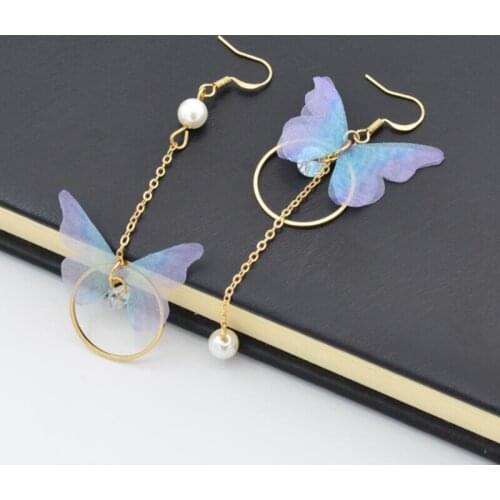 Shiny Pearl Butterfly Asymmetry Drop Earring Long Tassel Dangle Earrings For Women Statement Earrings Jewelry Gifts