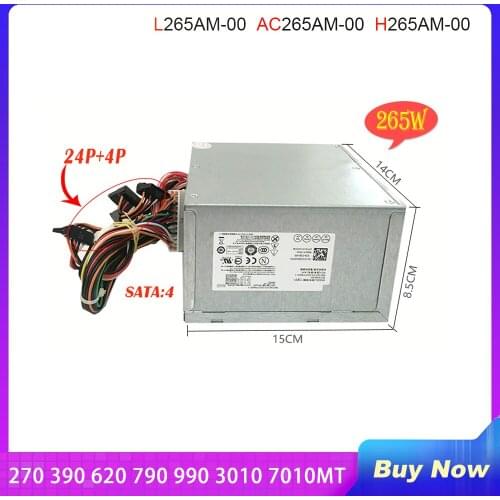 Power Supply for Dell 270 390 620 790 990 3010 7010MT L265AM-00 AC265AM-00 H265AM-00 053N4 GVY79 9D9T1 265W Fully Tested
