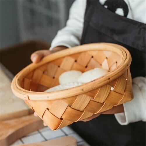 Handmade Wood Woven Storage Basket Table Organizer Beverage Bread Basket Food Fruit Vegetable Baskets Home
