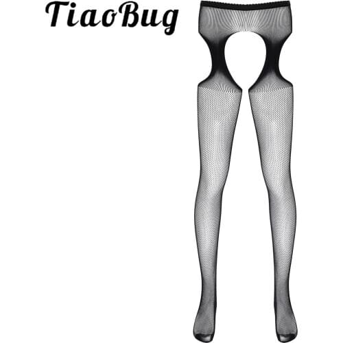 Men Lingerie See-through Crotchless Pantyhose Stretchy Hollow Out Fishnet Stockings Tights for Lingerie Night Stage Performance