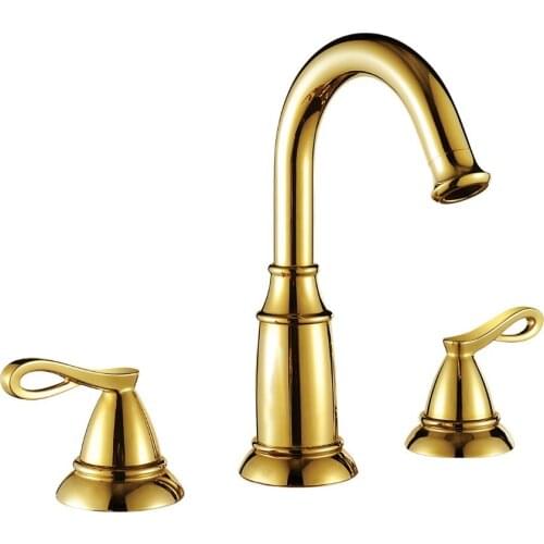 EMS(DHL)Free shipping PVD GOLD WIDESPREAD LAVATORY BATHROOM SINK FAUCET new bathroom basin faucet