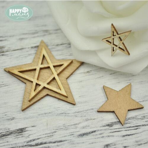 Happymems Wood Stars 24 pcs/lot 2 Styles Mixed Wooden Shapes DIY Craft Wall Stickers Natural Wood Color Home Decorations Gifts