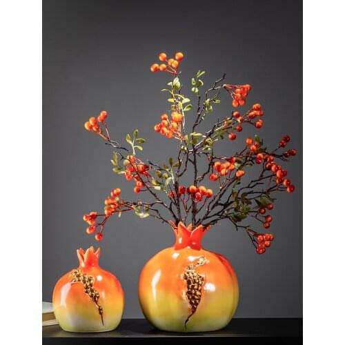 Simulation pomegranate vase zen retro dried flower ornament decoration light luxury living room bogu frame