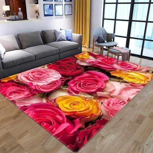 3D Printing Carpet Rose Flower Rug Multicolor Pink Red Wedding Carpet Antislip Living Room Carpet Large Girls Room Mat Home