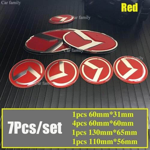 Red Car Accessory Kit Emblem 7X Wheel Cap Decal Steering Wheel Sticker 130MM 110MM 60MM 31MM Car Front/rear Emblem Covers Epoxy