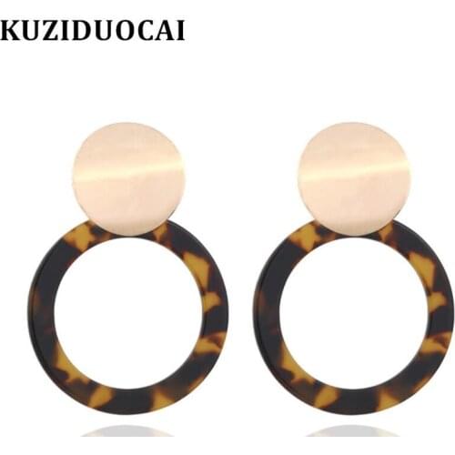 Kuziduocai New Fashion Jewelry Bohe Punk Metal Round Sequin Acetate fibre Circle Statement Drop Earrings For Women Brincos E2022
