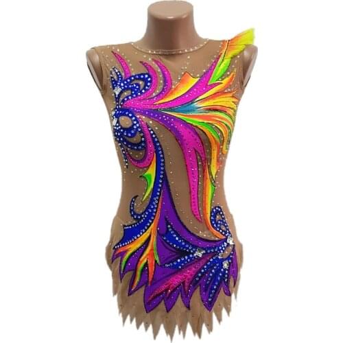 LIUHUO Girls Rhythmic Gymnastics Leotards Women Teens Sretchy Rhinestones Competition Ice Figure Skating Dress Wholesale