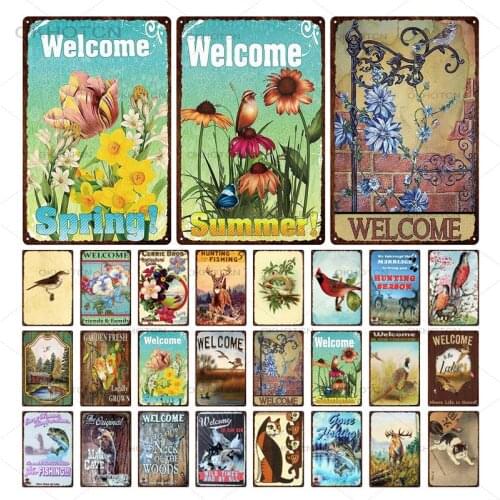 Animals Flowers Metal Tin Sign Poster Retro Wall Art Metal Plate Home Decoration Metal Wall Art Metal Tin