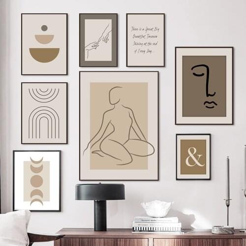 Minimalist Abstract Line Girl Moon Shape Wall Art Canvas Painting Nordic Posters And Prints Wall Pictures For Living Room Decor