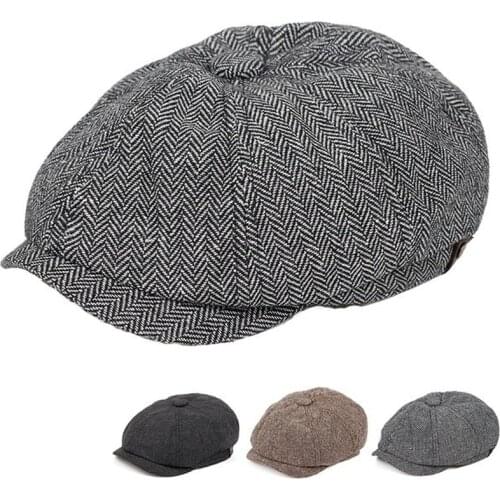 Mens Flat Top Hat Ivy Gatsby Driving Cap Autumn Winter Fashion Newsboy Hat Octagonal Hats for men