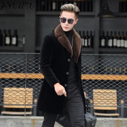 AYUNSUE Men Clothing Mens Down Jacket Winter Coat Men Genuine Mink Fur Collar Clothes 80% White Duck Down Jackets Ropa LXR806