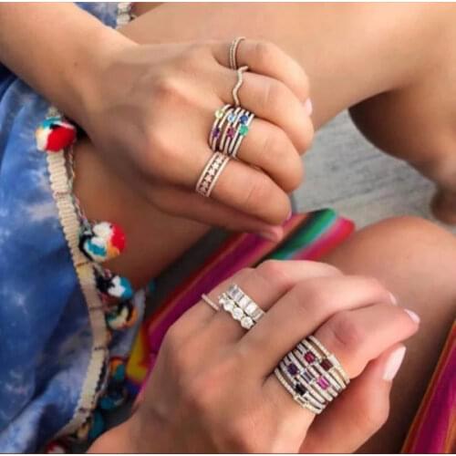 6 color birthstone stack stacking ring sets engagement rings simple fashion women jewelry drop shipping wholesale price