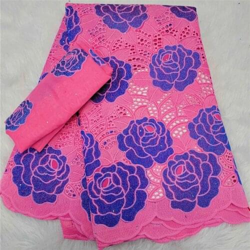 Latest African Lace Fabric 2021 High Quality French Cotton Embroidered Nigerian 100% Cotton Net Lace Fabric 5+2yards/Lot HLC316