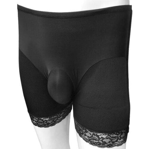 Penis Bulge Pouch Sissy Boxer Underwear Double Layers Sexy Mens Shorts Panties Erotic Lingerie Funny Lace Costume Underpants