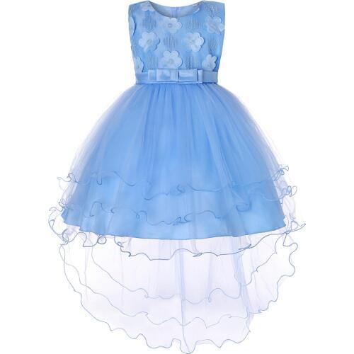 2019 Summer Girls Dress Mesh Bow Trailing Cute Princess Crystal Dresses Kids Prom Embroidery Dress Children Clothing