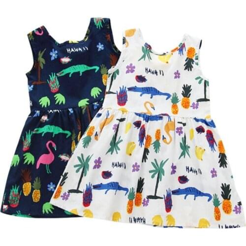 Summer Children clothes baby Girls A-line dress cartoon Print Suspenders bow sleeveless frock Princess party dress 2-11years