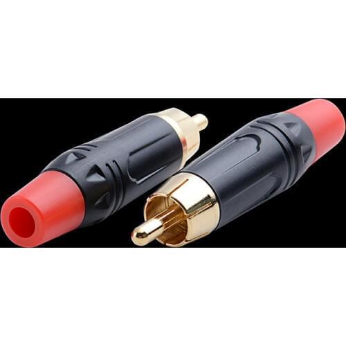 1pcs Gold Plated RCA Connector RCA male plug adapter Video/Audio Wire Connector Support 4mm Cable black&red super fast RCA Plug