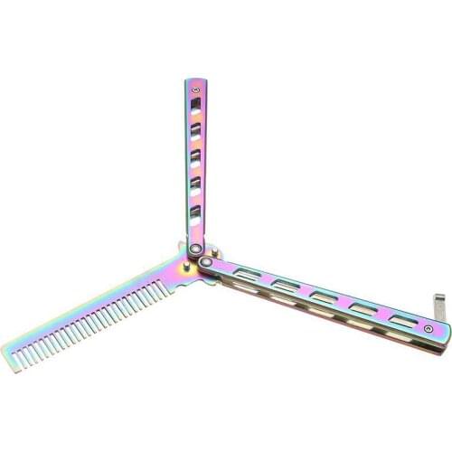 Comb beard and beard brush hair styling tool foldable comb stainless steel practice training butterfly knife