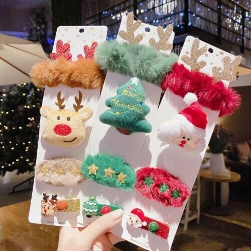 Christmas Hair Clip New Year Scrunchies Girl Tree Bow Hairpin Santa Party Star Decorations Hair Accessories Cartoon Gift