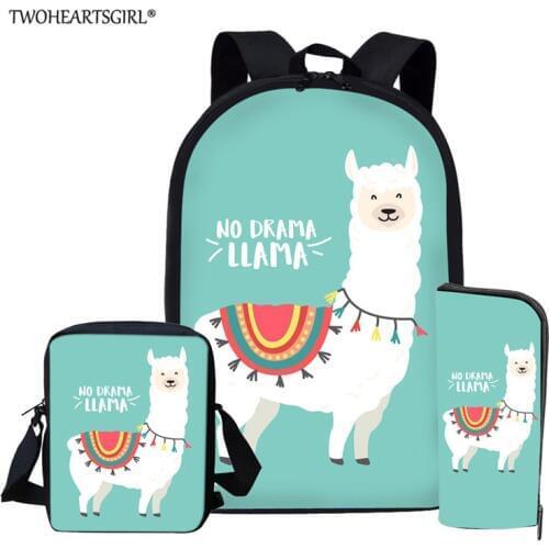 Twoheartsgirl Alpaca Lama Glama School Bags for Kids Primary Schoolbags Girls Large Capacity Book Bags Satchel Mochila Infantil