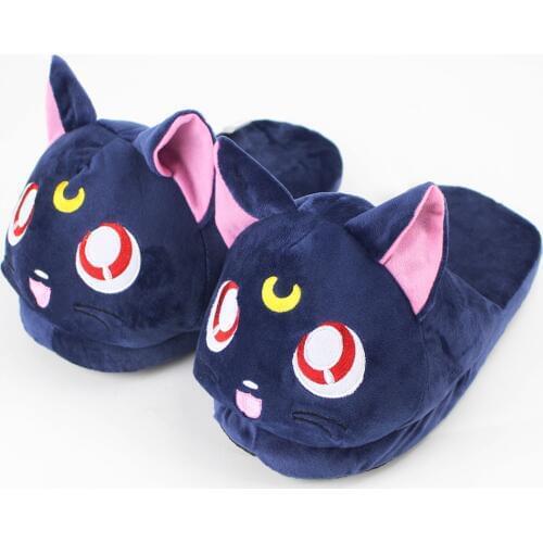 28cm cute Hot anime Sailor Moon black cat winter indoor slippers shoes for warm for girls birthday gift