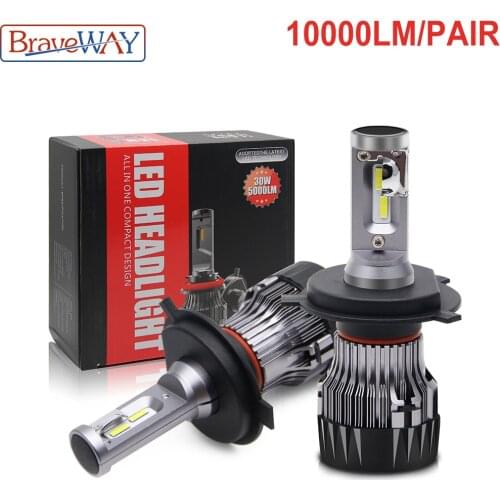 BraveWay H4 LED H1 H11 9005/HB3 9006/HB4 H7 LED Car Headlight 60W 10000LM Auto Headlamp Light Bulbs Fog Lamps White 6500K 12V