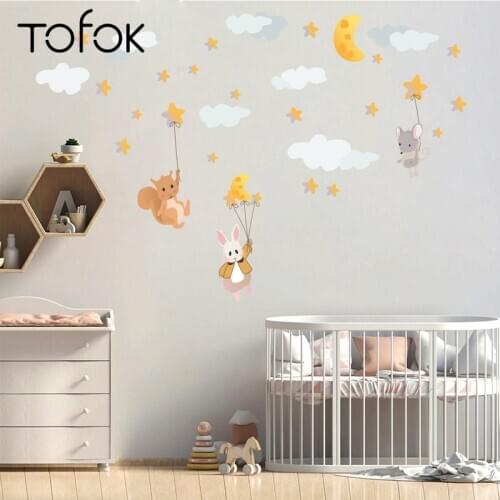 Tofok Clouds Starry Sky Rabbits DIY Wall Sticker Nordic Ins Style Children Room Living Room Art Mural Decals Home Dorm Wallpaper