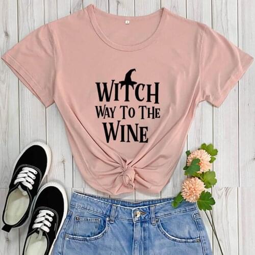 Witch Way To The Wine Halloween Shirt New Arrival 100%Cotton Funny T Shirt Halloween Party Shirt Halloween Horror Nights Shirts