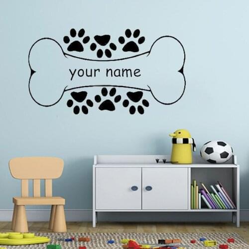 Pet Claw Vinyl Window Sticker Dog Bone Wall Decal Personalized Name Kids Bedroom Store Interior Decor Artist Home Decor