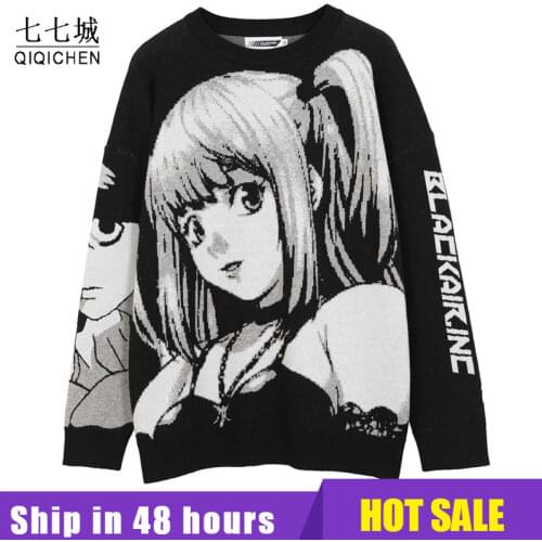 Anime Girl Knitted Sweater Men Hip Hop Streetwear Sweaters Vintage Pullover Women 2021 Japanese Harajuku Tops Spring Pullover
