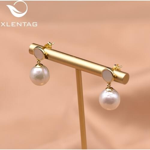 Xlentag Natural Baroque Round Pearl Earrings Exquisite Simple Women Gift 925 Sterling Silver Handmade Earrings Jewelry GE0985B