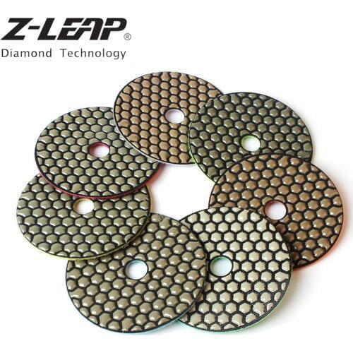 Z-LEAP 7pcs 4" Diamond Polishing Pad Set Dry For Granite Concrete Marble Stone Buffing Honeycomb Shaped Resin Bond Grinding Disc