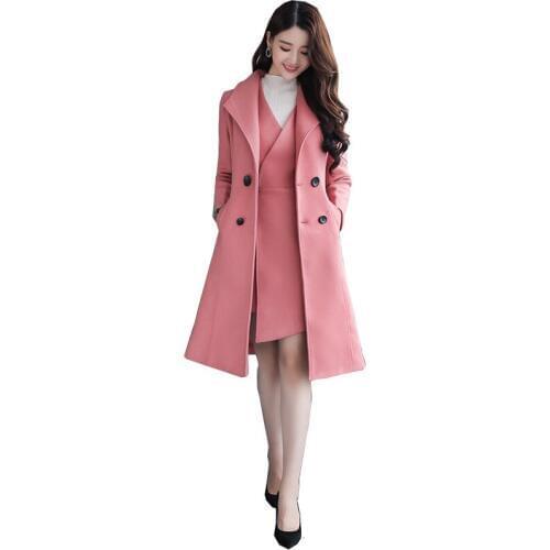 Womens woolen jacket long section thick autumn and winter models new womens two-piece sets of Western style fashion dress