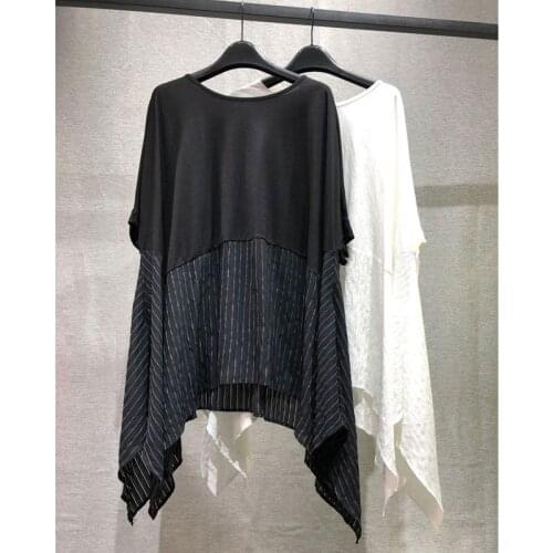 2021 New Summer Large T-Shirt Womens Fat Loose Medium Length Round Neck Bat Sleeve Short Sleeve Oversized Top